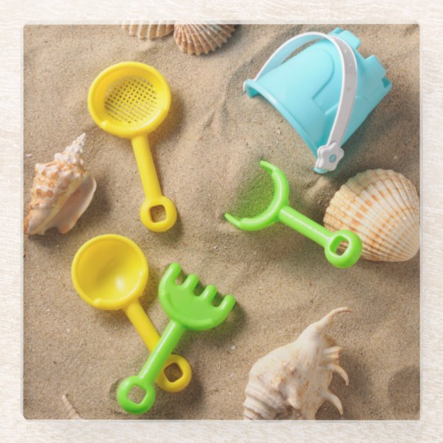 Posavasos De Vidrio Juguetes de la playa (Anverso)