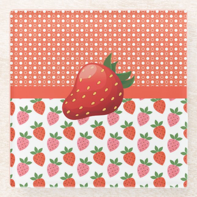 Posavasos De Vidrio Juicy Strawberry alegre (Anverso)