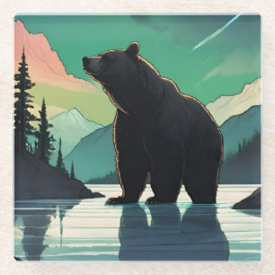 Posavasos De Vidrio Juneau Alaska grizzly oso aurora aurora luces del
