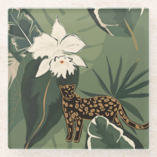 Posavasos De Vidrio Jungla abstracta: Patrón creativo de leopardos