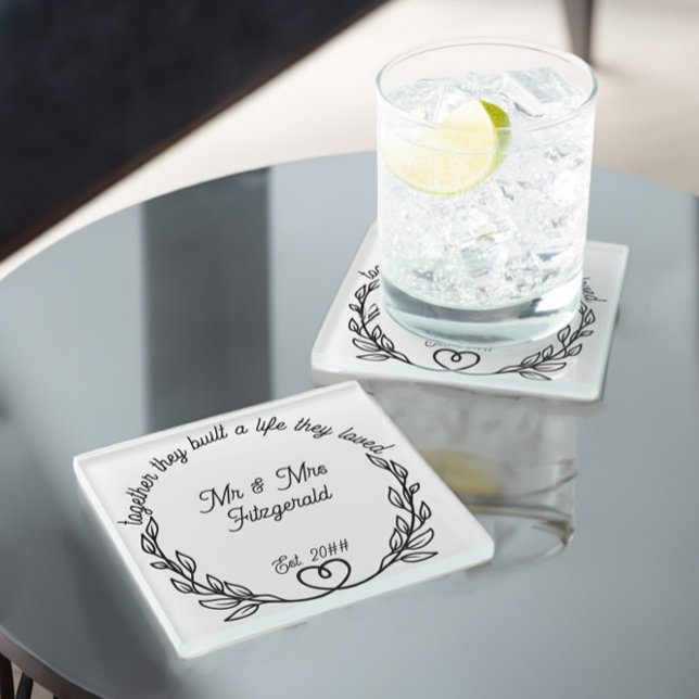 Posavasos De Vidrio Juntos construyeron una vida que amaban Sr y Sra (Mr and Mrs glass coasters from Newlywed Christmas Gift Ideas collection by Darling & May)