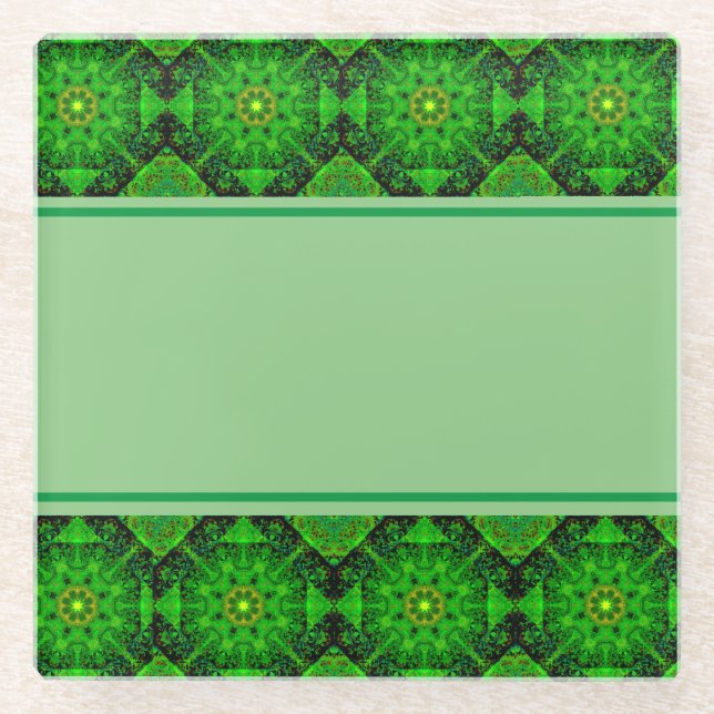 Posavasos De Vidrio Kaleidoscopio verde viridiscente, (Anverso)