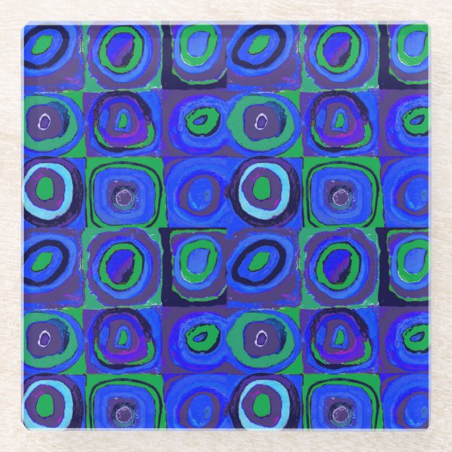 Posavasos De Vidrio Kandinsky Farbstudie Blue Quadrate Square Circle (Anverso)