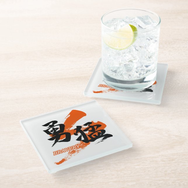 Posavasos De Vidrio Kanji Yumo/Bravery Japanese Calligraphy (Angular)