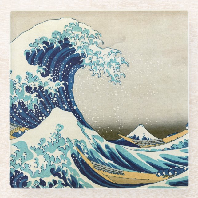 Posavasos De Vidrio Katsushika Hokusai - La gran ola de Kanagawa (Anverso)