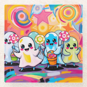 Posavasos De Vidrio Kawaii Candy Parade Colorido Personalizado