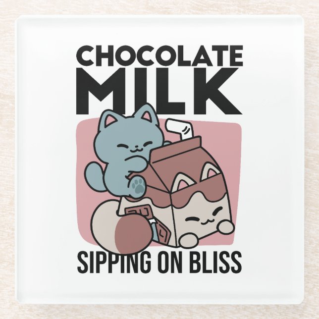 Posavasos De Vidrio Kawaii Chocolate Milk Cat – Cozy Drink & Cuteness  (Anverso)