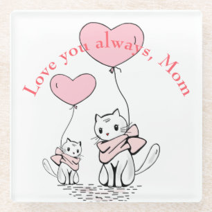 Posavasos De Vidrio Kawaii Mom Cat & Kitten Personalizado