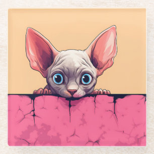 Posavasos De Vidrio Kawaii Peeking Cute Sphynx Cat