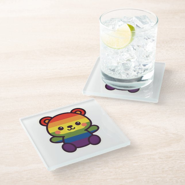 Posavasos De Vidrio Kawaii Rainbow Teddy - Una elegante fiesta del org (Angular)