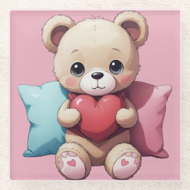 Posavasos De Vidrio Kawaii Teddy Bear (Anverso)