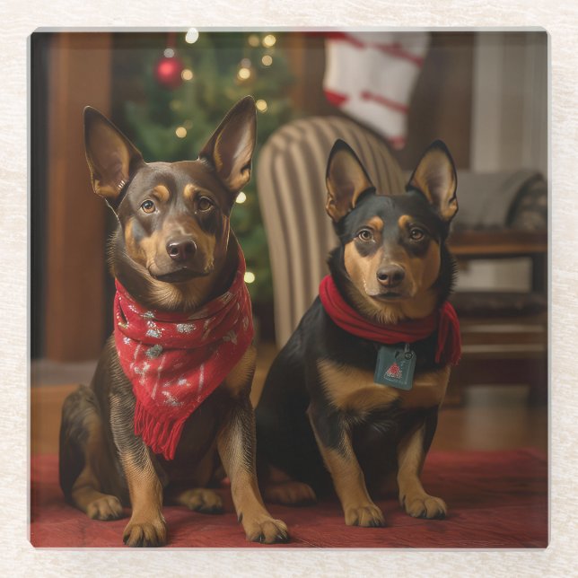 Posavasos De Vidrio Kelpie australiano por los Navidades de la chimene (Anverso)