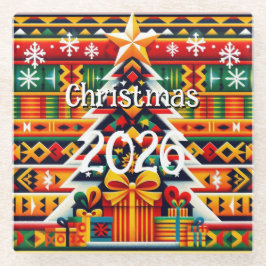 Posavasos De Vidrio Kente Pattern Christmas 2026 Festive Glass Coaster