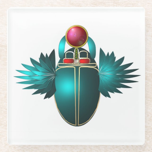 Posavasos De Vidrio Kherpi Dios del Sol Naciente, escarabajo escarabaj (Anverso)