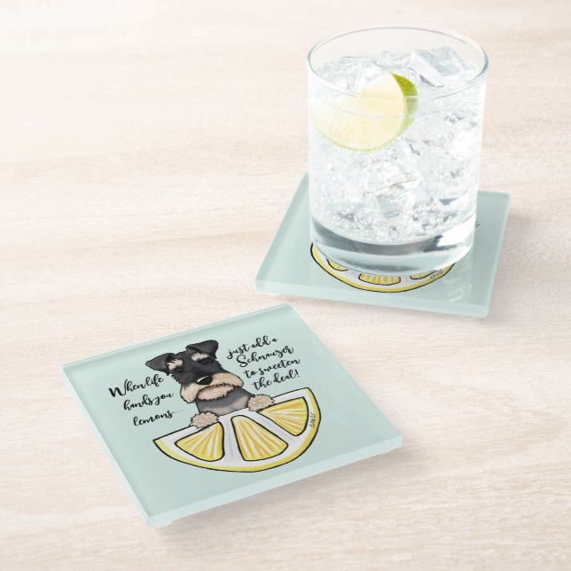 Posavasos De Vidrio KiniArt Schnauzer Life Lemons Glass Coaster (Angular)
