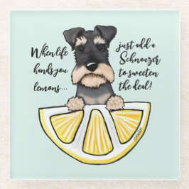 Posavasos De Vidrio KiniArt Schnauzer Life Lemons Glass Coaster