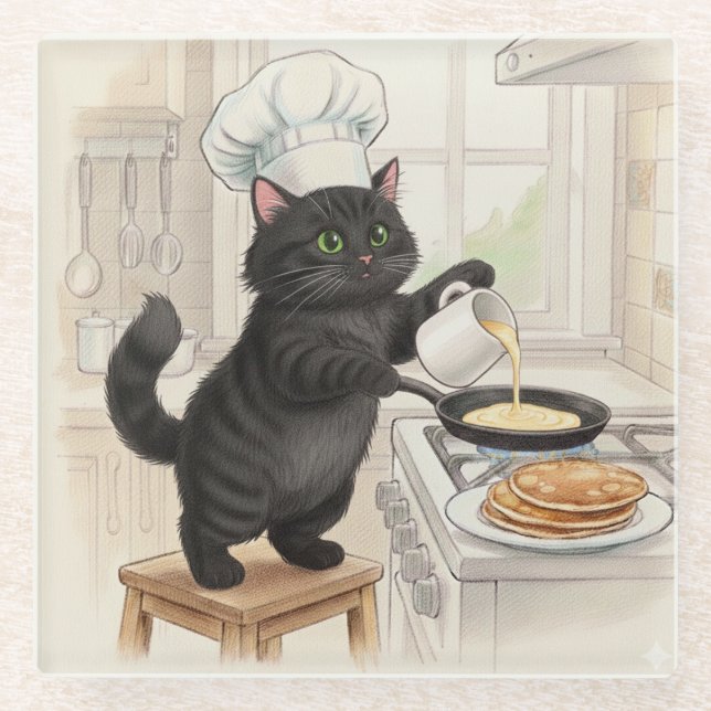 Posavasos De Vidrio KItty Kichen Black Cat, Glass Coaster (Anverso)