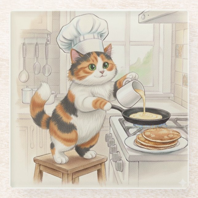 Posavasos De Vidrio Kitty Kitchen, Calico, Glass Coaster (Anverso)