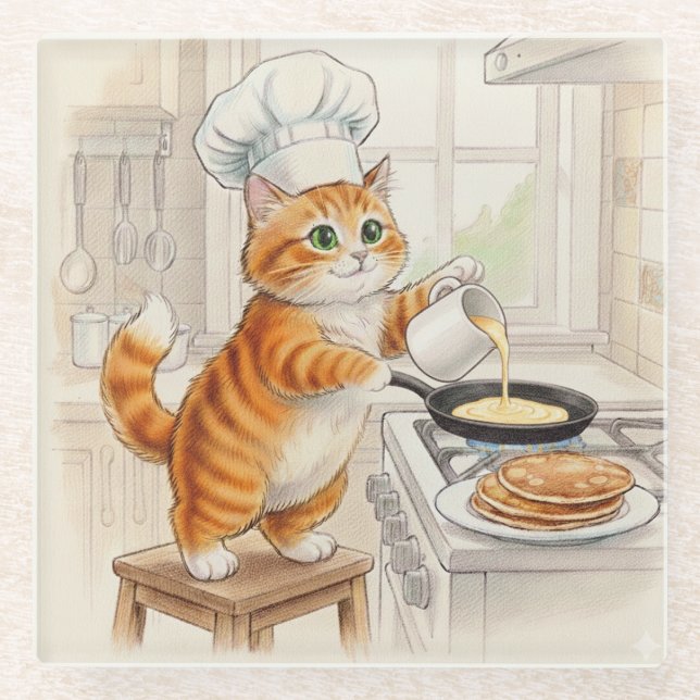 Posavasos De Vidrio Kitty Kitchen, Glass Coaster (Anverso)
