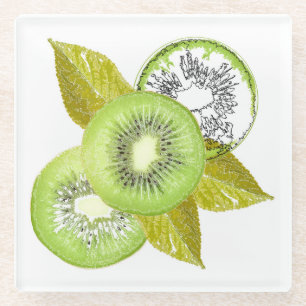 Posavasos De Vidrio Kiwi, fruta, verde, rebanada, fresca, verde y blan