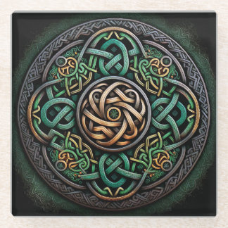 Posavasos De Vidrio Knot Celtic Green Gold Knotwork