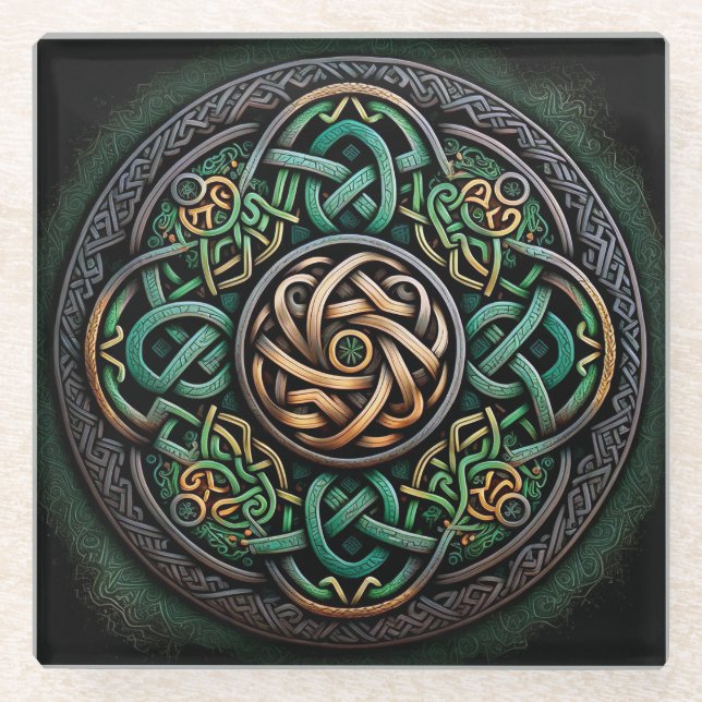 Posavasos De Vidrio Knot Celtic Green Gold Knotwork (Anverso)