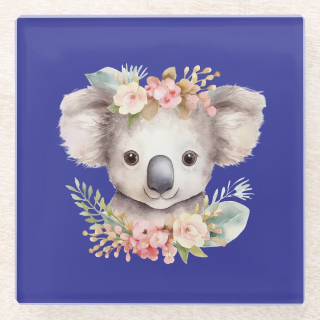 Posavasos De Vidrio Koala azul lindo (Anverso)