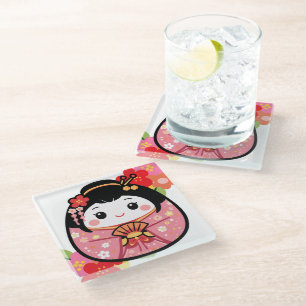 Posavasos De Vidrio Kokeshi japonesa Kawaii