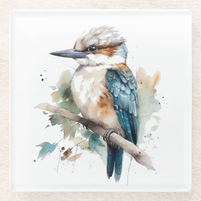 Posavasos De Vidrio Kookaburra azul verdadero (Anverso)