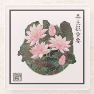 Posavasos De Vidrio 'La amabilidad importa' de lirios de agua de arte 