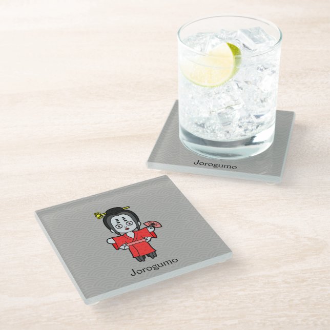Posavasos De Vidrio La araña japonesa Jorogumo: Personalizado Yokai (Angular)