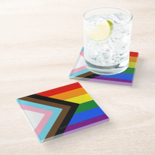 Posavasos De Vidrio La bandera del orgullo progresista de SlipperyJoe'