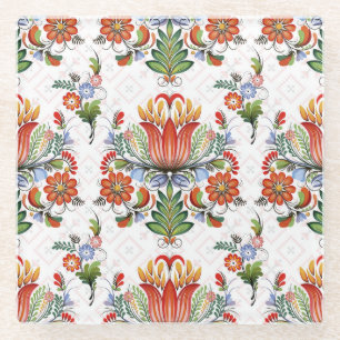 Posavasos De Vidrio La colorida etnia Petrykivka: Flores ucranianas.