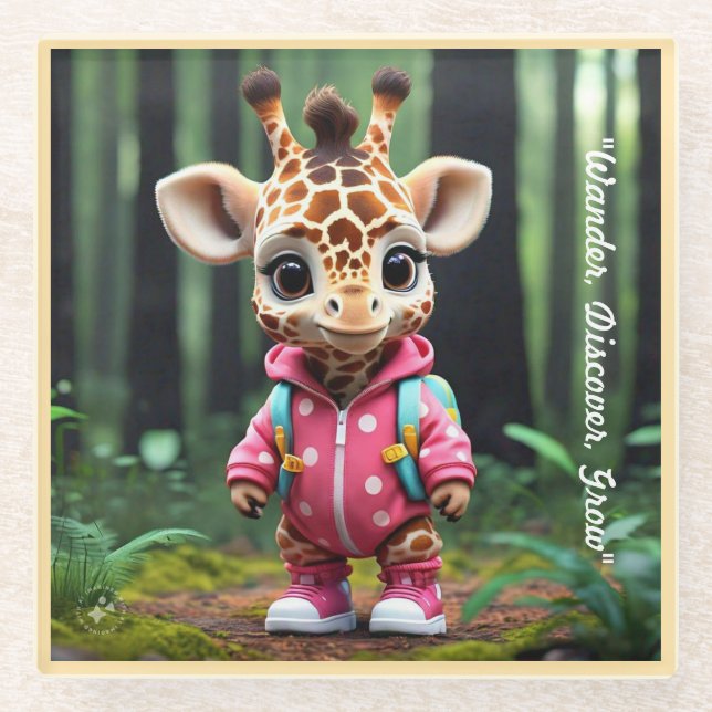 Posavasos De Vidrio "La curiosa pequeña jirafa" (Anverso)