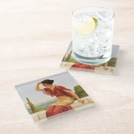 Posavasos De Vidrio La emblemática mujer divina retrata el arte vintag