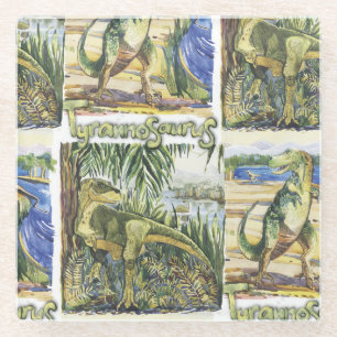 Posavasos De Vidrio La era de los dinosaurios: Ilustracion paisajístic