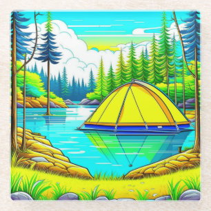 Posavasos De Vidrio La flotación de carpas en el lago Camping tema