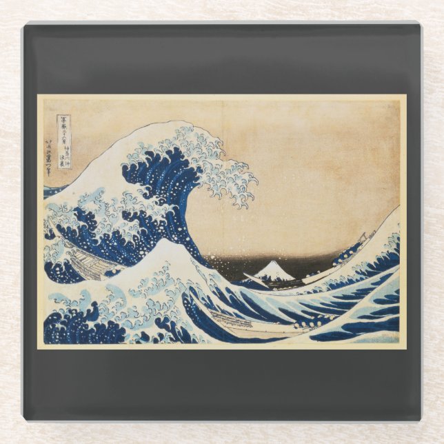 Posavasos De Vidrio La gran ola de Kanagawa por Hokusai (Anverso)