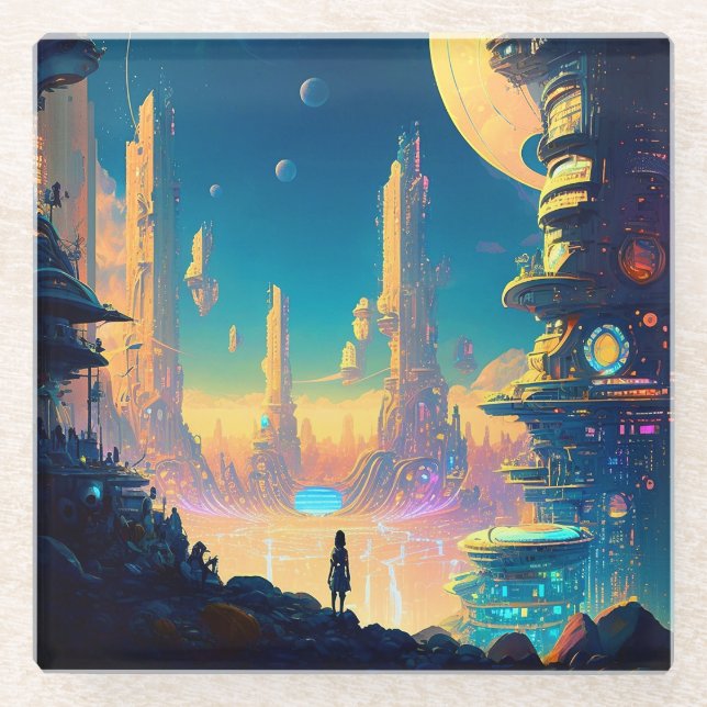 Posavasos De Vidrio La montaña rusa futurista de ciencia ficción (Anverso)