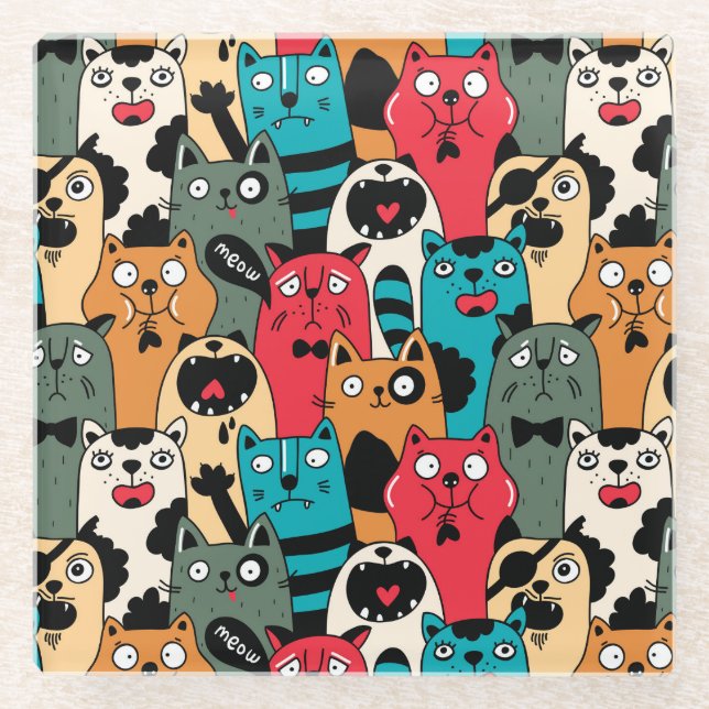 Posavasos De Vidrio La multitud de gatos (Anverso)
