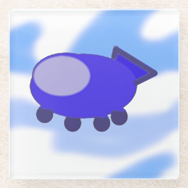 Posavasos De Vidrio La nave espacial azul voladora (Anverso)