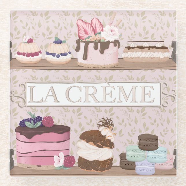 Posavasos De Vidrio La Panadería Francesa Pastea Tortas Macarons (Anverso)