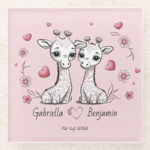 Posavasos De Vidrio La Personalizado educada Giraffe ama el corazón de