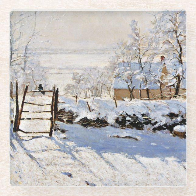 Posavasos De Vidrio La pintura de Claude Monet, La Magpie, (Anverso)