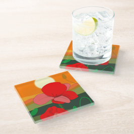 Posavasos De Vidrio La pradera de amapola al atardecer
