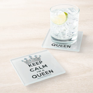 Posavasos De Vidrio La reina keep calm de SlipperyJoe's corona de plat