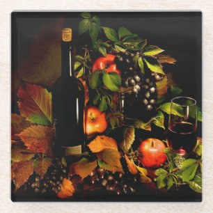 Posavasos De Vidrio La vida de uvas, manzanas y vinos
