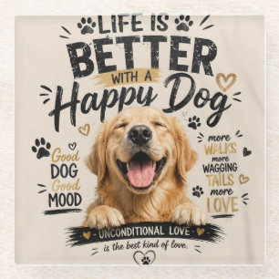 Posavasos De Vidrio La vida es mejor con diseño de perros felices