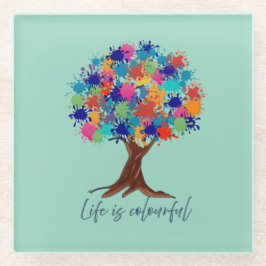 Posavasos De Vidrio La vida es un árbol de salpicaduras de pintura de