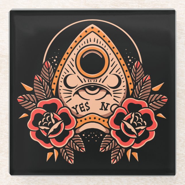 Posavasos De Vidrio La vieja escuela planchette Tattoo Coaster (Anverso)